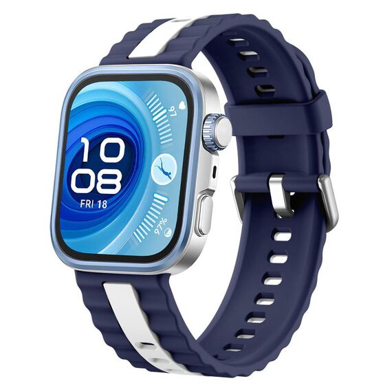 For Huawei Watch Fit 4 / Fit 4 Pro / Fit 3 Vertical Striped Two Color Silicone Watch Band(Midnight Blue White)