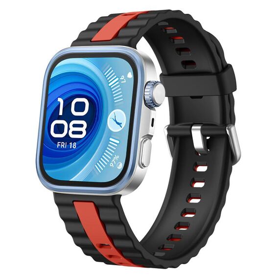 Cinturino in silicone bicolore a righe verticali per Huawei Watch Fit 4 / Fit 4 Pro / Fit 3 (nero e rosso)