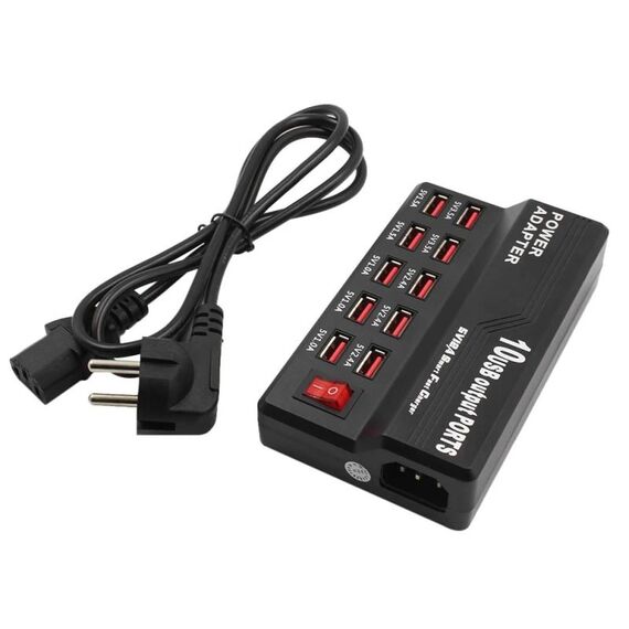 Interfaccia USB 100-240 V Caricabatterie elettronico digitale a carica rapida intelligente Caricatore multifunzione, spina americana, stile: 10 porte