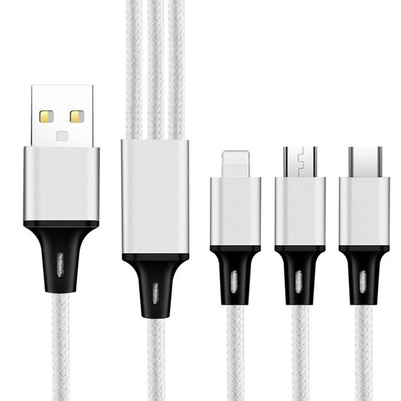 2 pz ZZ034 USB a 8 PIN + USB-C / TYPE-C + Micro USB 3 in 1 Cavo di ricarica veloce, Stile: mini-argento