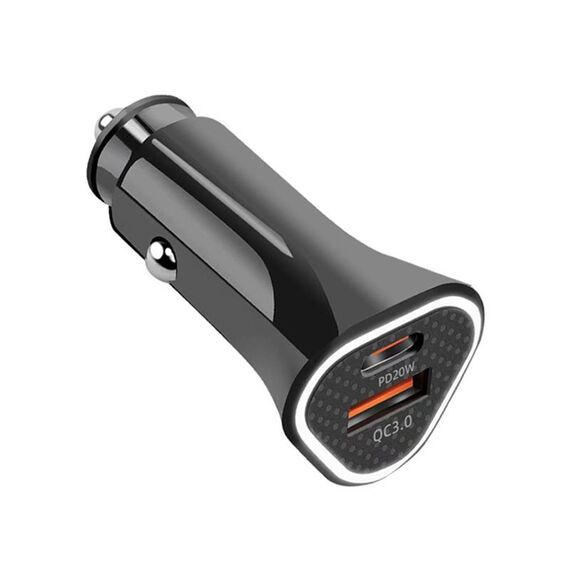 PD + QC3.0 Accendisigari per auto con caricatore rapido triangolare 2 in 1 (nero)