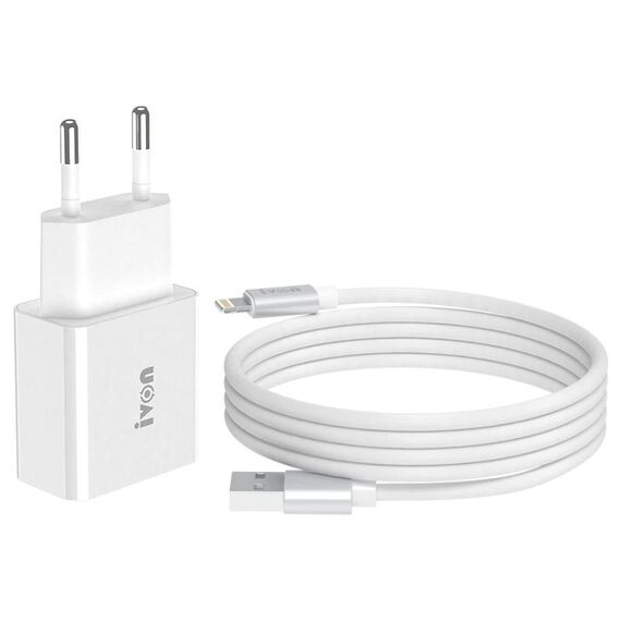IVON AD-35 2 IN 1 18W QC3.0 Porta USB Caricabatterie da viaggio + 1M USB a 8 Pin Cable Cable Set, spina UE (bianco)