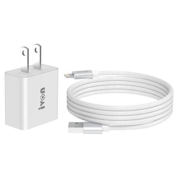 IVON AD-35 2 IN 1 18W QC3.0 Porta USB Caricabatterie da viaggio + 1M USB a 8 Pin Cable Set, spina USB (bianco)