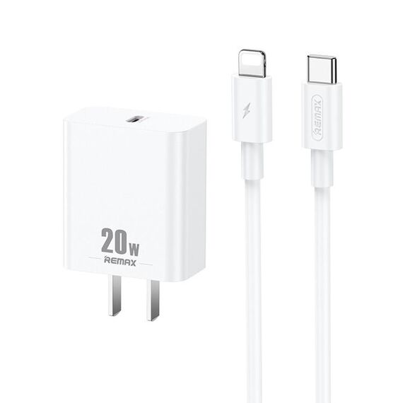 Caricabatterie REMAX RP-U5 Extreme 2 Series 20W PD + Set di cavi dati di ricarica rapida da USB-C/da tipo C a 8 pin da 1 m, Specifica: Spina CN (bianca)