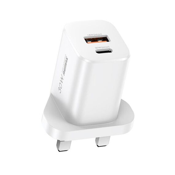 REMAX RP-U6 Magic Speed Series 30W Micro USB + USB-C / Type-C Caricatore rapido pieghevole, specifica: Spina UK (bianco)