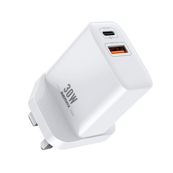 Caricabatterie rapido REMAX RP-U82 30W USB + USB-C/Type-C a doppia interfaccia, specifica: spina UK (bianco)
