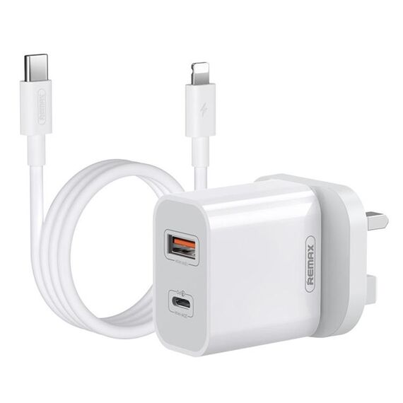 REMAX RP-U68 20W USB + USB-C/Type-C Set di caricabatterie rapido a doppia interfaccia, specifica: Spina UK (bianco)