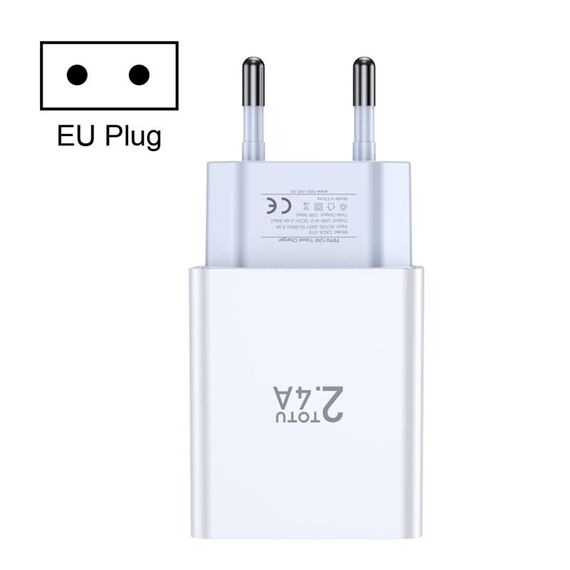 Caricabatterie da viaggio con doppia porta USB serie TOTU Joe, tipo di spina: spina europea (bianco)