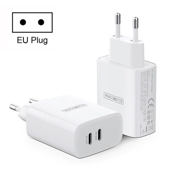 DUZZONA T4 PD 35W Caricabatteria da viaggio con doppia porta di tipo C, Tipo di spina: Spina UE (bianco)