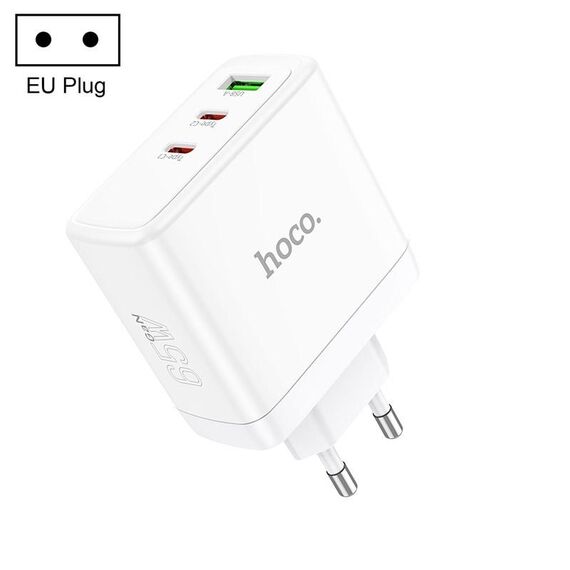 Hoco N30 Glory PD 65W USB + Caricabatterie a ricarica rapida doppia interfaccia USB-C/tipo-C, spina europea (bianco)