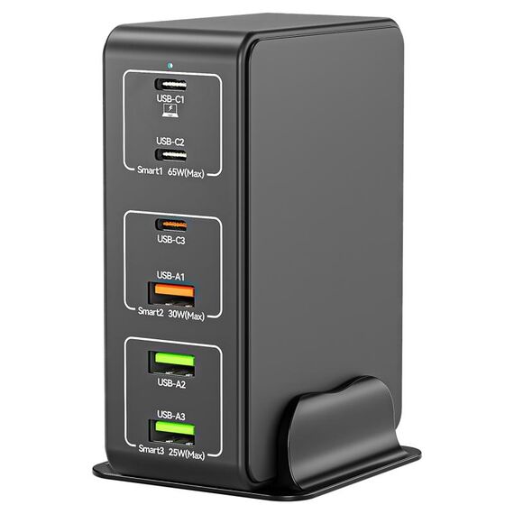 Caricabatterie rapido da tavolo 818H 120W Type-C + USB 6 porte, tipo di spina: spina americana (nero)