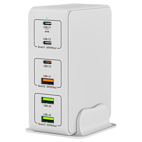 818H 120W Type-C + Caricatore rapido da tavolo USB a 6 porte, tipo di spina: spina americana (bianca)