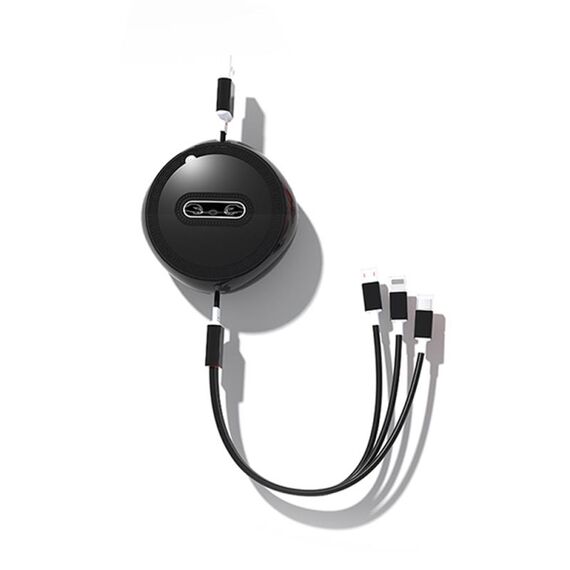Micro + 8 pin + type-C / USB-C 3 in 1 cavo di ricarica telescopico (nero)