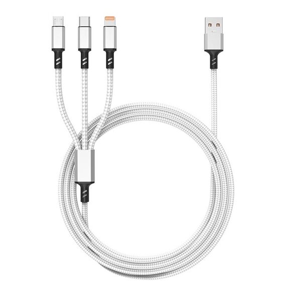 Spina arancione 3A 3 in 1 da USB a Type-C / 8 pin / Cavo di ricarica rapida Micro USB, lunghezza cavo: 1,2 m (argento)