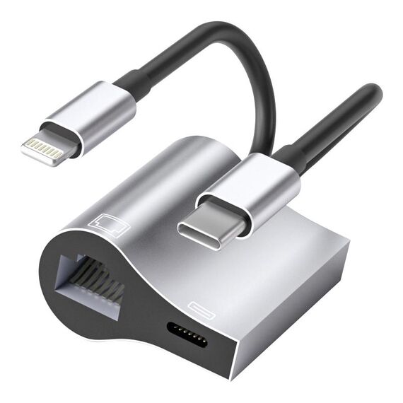 NK-1054Pro 2 in 1 8 Pin + USB-C / Type-C Maschio a 8 Pin Carica + Adattatore femmina Ethernet