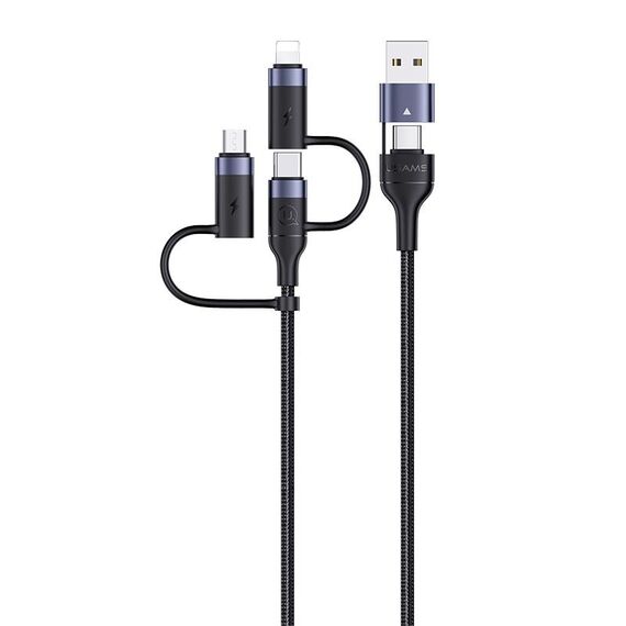 USAMS S-SJ547 U62 USB + TYPE-C / USB-C TOTYPE-C / USB-C + 8 PIN + micro lega di alluminio PD PD Cavo dati di ricarica rapida, lunghezza: 1,2 m (nero)