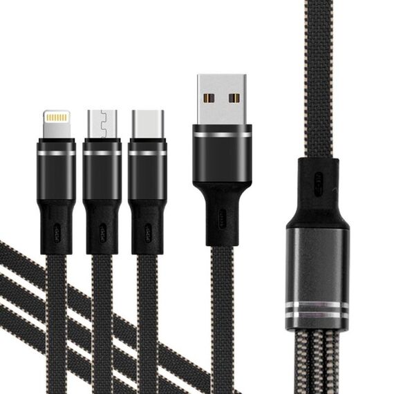 XJ-76 40W 5A 3 in 1 USB a 8 pin + Tipo-C + Cavo di ricarica Super Flash USB, Lunghezza: 1,18 m (nero)