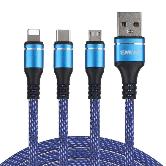 Enkay ENK-CB121 1,5m 3 in 1 USB 3.0 a Type-C / 8 pin / micro USB 5A Cavo di ricarica rapida (blu)