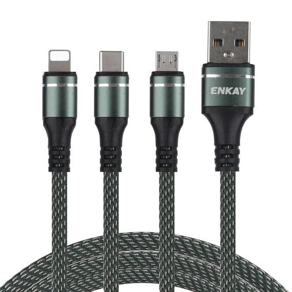 Enkay ENK-CB121 1,5m 3 in 1 USB 3.0 a Type-C / 8 pin / micro USB 5A Cavo di ricarica rapida (verde)