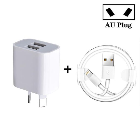 Mini caricatore USB a doppia porta con cavo dati da USB a 8 pin, spina AU
