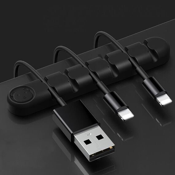 5 pezzi 6 fori Bear Silicone Desktop Cable Desktop Cable Organizzazione e dispositivo di fissaggio (nero)