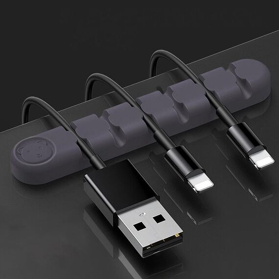 5 PCS 6 fori da 6 fori Bear Silicone Desktop Cable Data Cable Organizzazione e dispositivo di fissaggio (grigio lavanda)