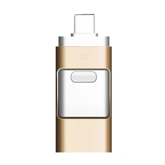 256 GB Type-C + 8 PIN + USB 3.0 3 in 1 OTG Metallo USB Flash Drive (GOLD)