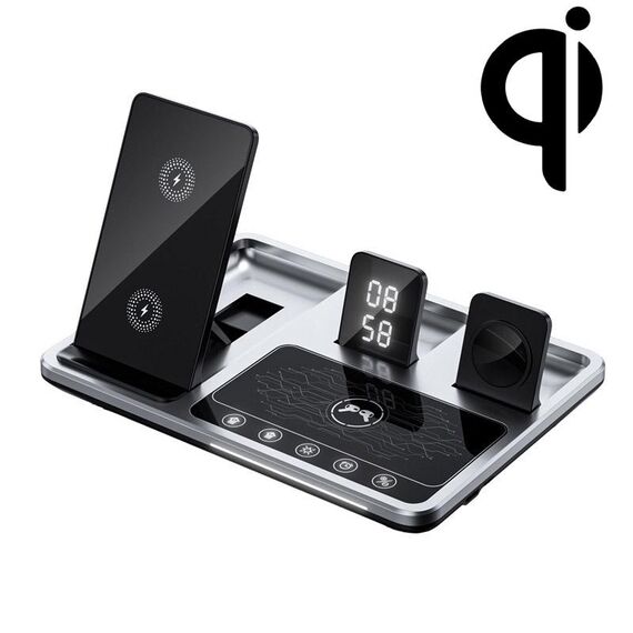 R11 4 in 1 caricatore wireless per telefono da 30 W con luce ambientale (nero argento)