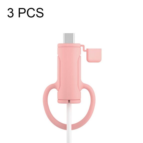Custodia in silicone per cavo dati lavabile morbido da 3 pezzi per Apple, specifica: tipo C (rosa)