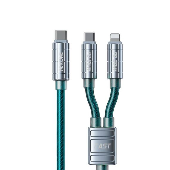 WK WDC-13 65W 2 in 1 da tipo C a tipo C + cavo dati di ricarica super veloce a 8 pin, lunghezza: 1,2 m (blu)