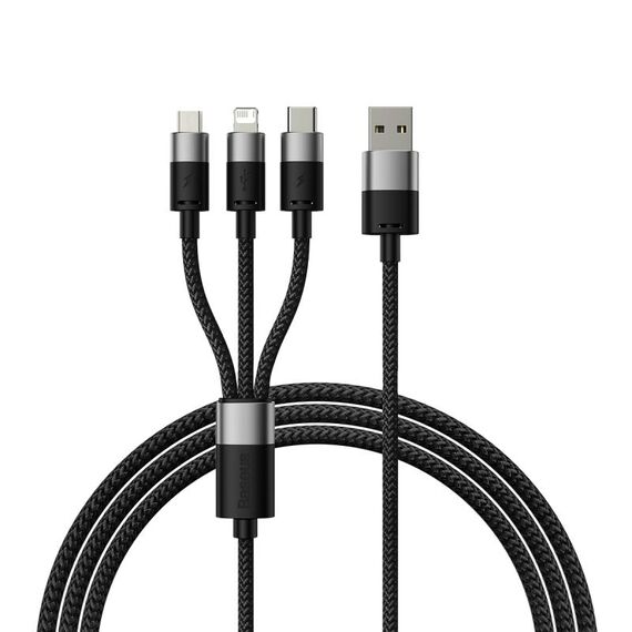 Baseus StarSpeed 3.5A USB a 8 pin + Type-C + Micro USB 3 in 1 Cavo dati di ricarica, lunghezza: 0,6 m (nero)