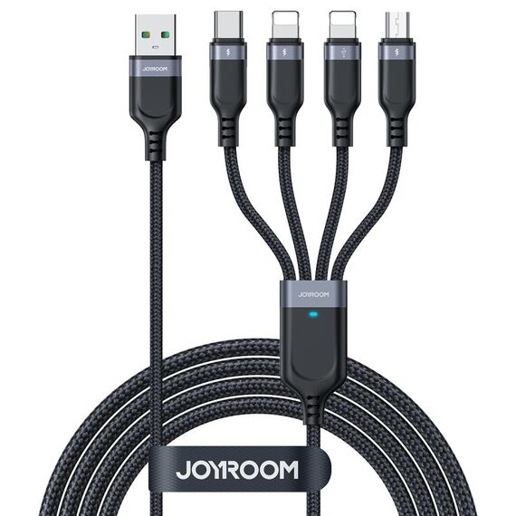 JOYROOM A18 3.5A USB a Dual 8 Pin+USB-C/Type-C+Micro USB 4 in 1 Cavo Dati, Lunghezza: 1.2m(Nero)