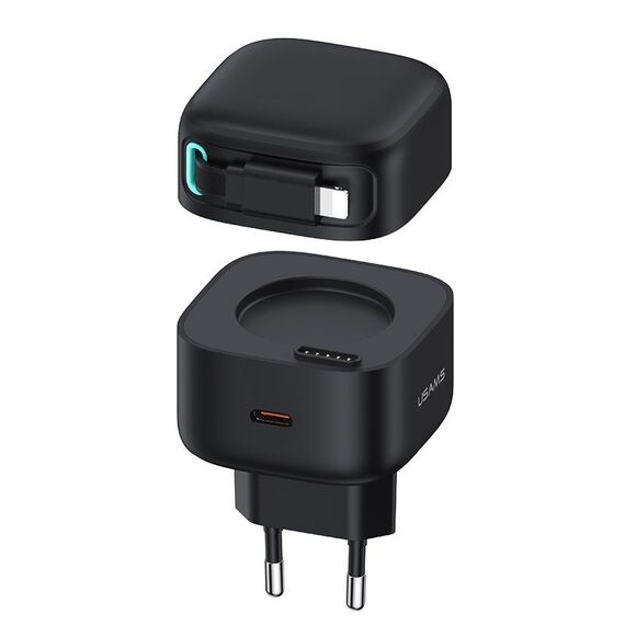 USAMS US-CC209 Caricatore rapido GaN serie SMF PD35W a 8 pin + tipo C a doppia porta, spina europea (nero)