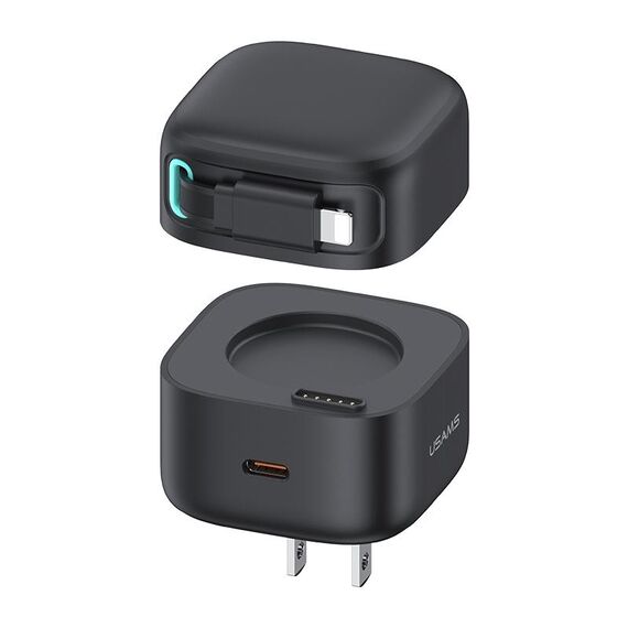 USAMS US-CC210 Serie SMF PD35W Caricatore rapido GaN a 8 pin + doppia porta Type-C, spina USA (nero)
