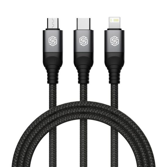 Nillkin Swift Pro 1 m 3 in 1 USB a 8 pin + tipo C + cavo di ricarica rapida micro USB (nero)