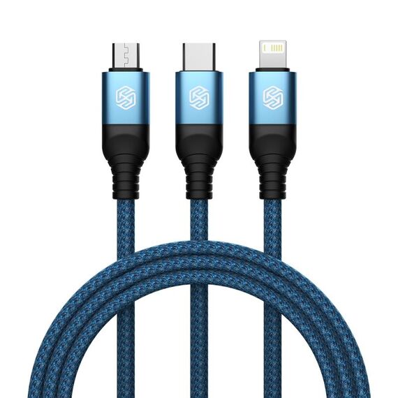 Nillkin Swift Pro 1 m 3 in 1 USB a 8 pin + tipo C + cavo di ricarica rapida micro USB (blu)
