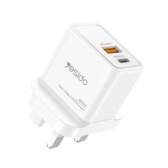 Caricabatterie GaN tipo C a doppia porta Yesido YC80 PD20W, presa UK