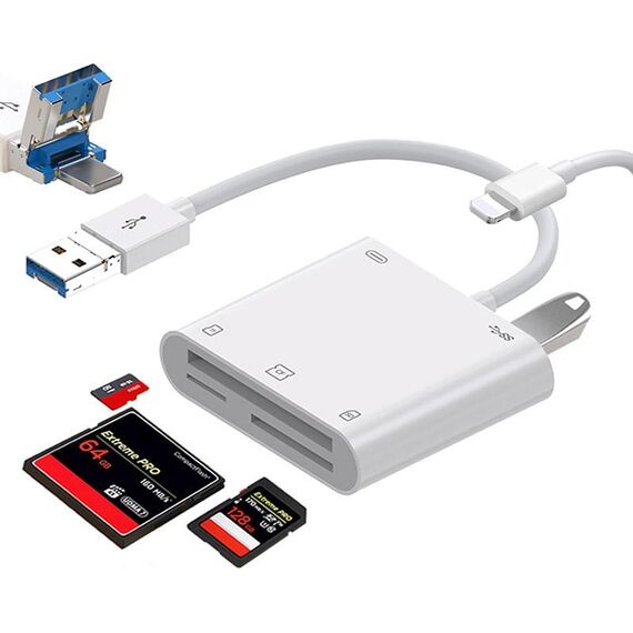 Lettore di schede OTG multifunzione con interfaccia USB 3.0 + 8 pin 5 in 1 (bianco)