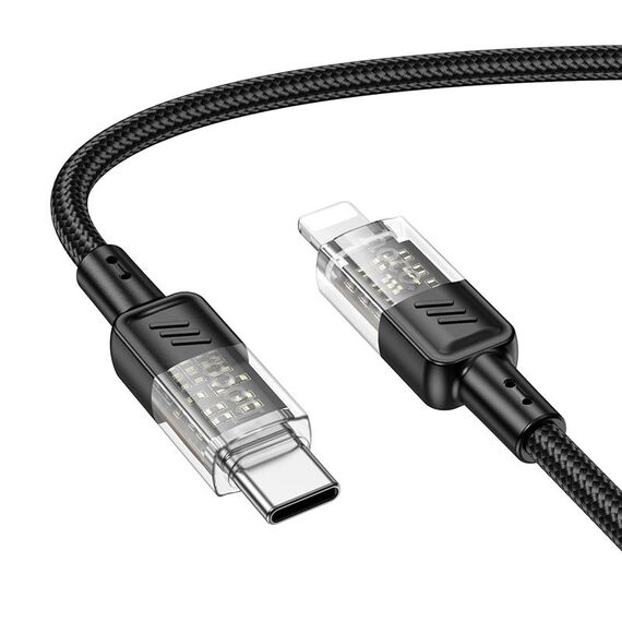 hoco U129 Spirit 1,2 m PD27W Cavo dati di ricarica trasparente da USB-C / Type-C a 8 pin (nero)