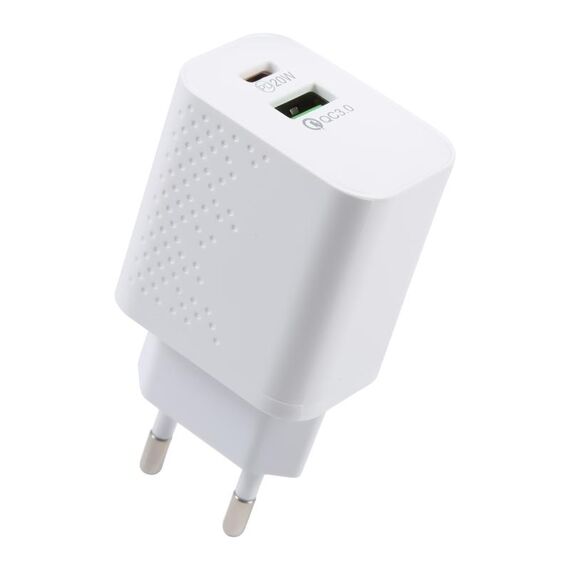 LZ-105A+C PD 20W USB-C/Type-C+QC 3.0 Porte USB Caricatore da viaggio con motivo a punti, spina europea (bianco)