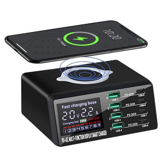Stazione di ricarica intelligente multiporta X9D da 110 W + caricabatterie wireless AC100-240V, spina europea (nero)