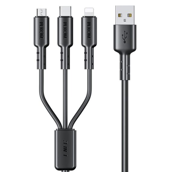 WEKOME WDC-02 Tidal Energy Series 3A USB a 8 Pin+Type-C+Micro USB 3 in 1 Cavo Dati PVC, Lunghezza: 1.2m (Nero)