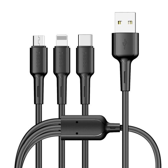 Yesido CA41 3.5A USB a 8 pin + Micro USB + cavo di ricarica USB-C / Type-C, lunghezza: 1 m (nero)