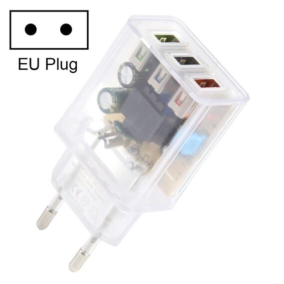 Caricatore trasparente a tre USB da 2 A, specifica: spina europea