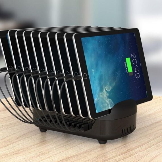 ORICO DUK-10P Stazione di ricarica intelligente da 120 W 10 porte USB con supporto per telefono e tablet, presa UK (nero)
