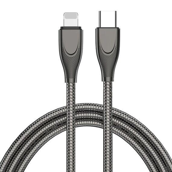 ENKAY ENK-CB128 PD 27W Tipo-C a 8 pin Cavo dati per ricarica rapida con molla in acciaio al carbonio, lunghezza: 1 m (nero)