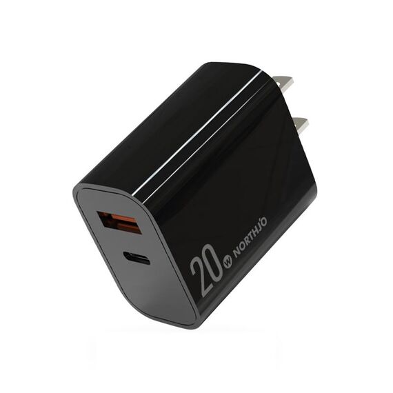 NORTHJO NOPD2002 PD20W USB-C/Type-C + QC 3.0 Caricatore rapido USB a doppia porta, spina USA (nero)