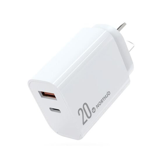 NORTHJO NOPD2002 PD20W USB-C/Type-C + QC 3.0 Caricatore rapido USB a doppia porta, spina AU (bianca)