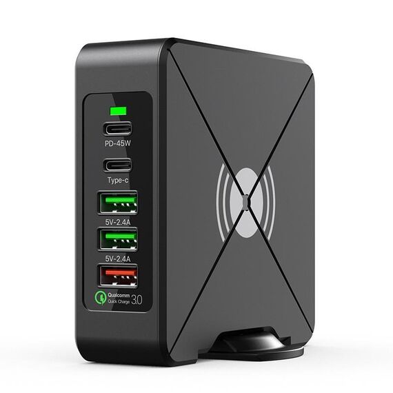 PD-75 Desktop PD Type-C USB QC 3.0 Stazione di ricarica rapida per telefoni cellulari Caricabatterie wireless multifunzionale (spina UE)