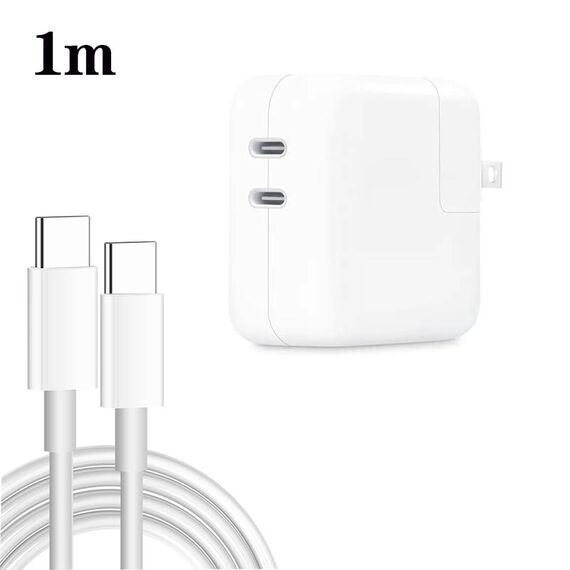Caricabatterie a doppia porta USB-C/tipo-C da 35 W PD3.0 con cavo dati da tipo C a tipo C da 1 m, spina USA